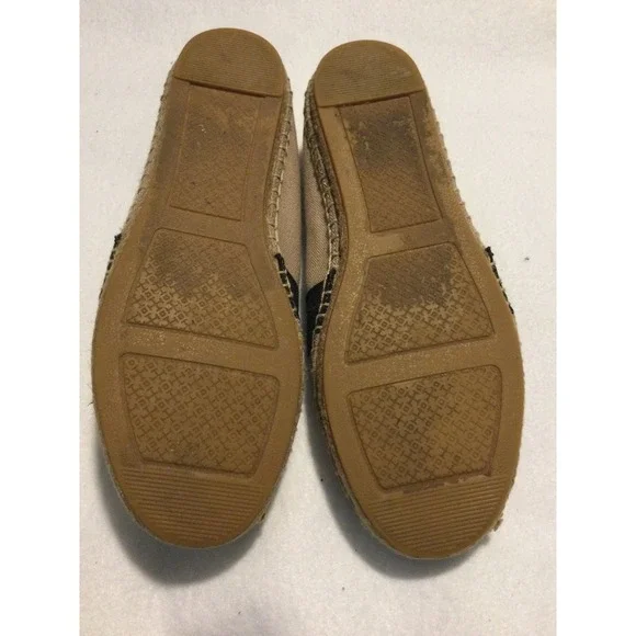 Tory Burch Canvas Logo Espadrille Flats Tan Black Slip On Shoes size 6 - Picture 3 of 4
